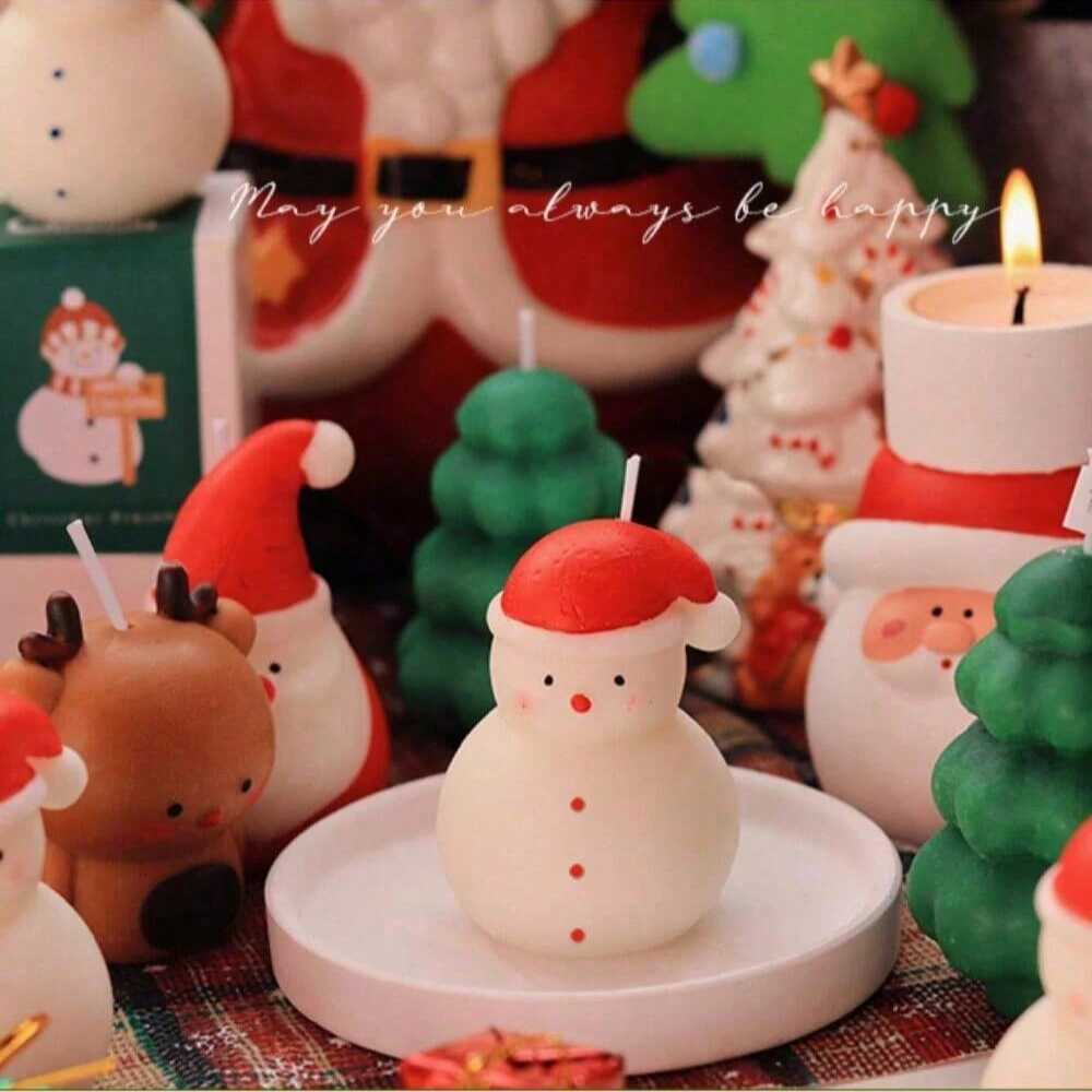 14pcs Candle Christmas Play Scented Candle Ornament Gift Decoration Cute Snowman Snowflake Elk Tree Shape Candle Christmas C251015