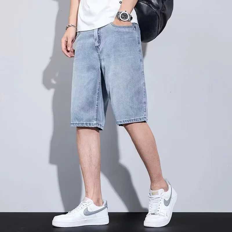 2025 new Fashion Streetwear Mens Denim Shorts Summer Loose Vintage Harajuku Splicing Hiphop Cargo Moto Short Jeans Black BlueT251015