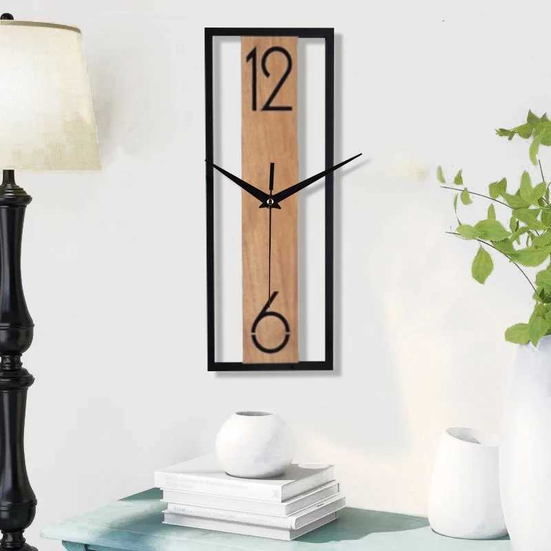 Rectangular wood grain wall clock for quiet decoration in homes and offices used in living rooms bedrooms and dining rooms C251015