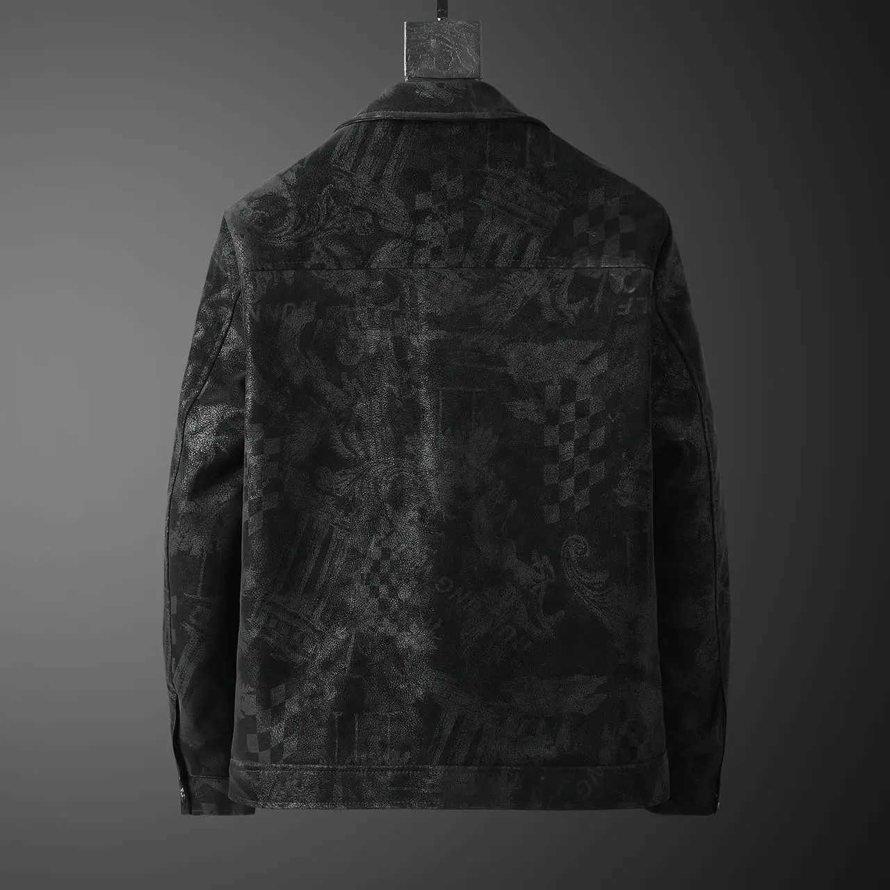 Mens Lapel Pu Leather Jacket Letter Print Casual Short Fashion Jacket W251015