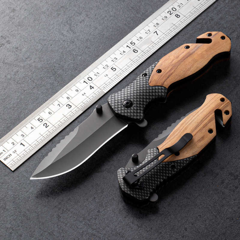 Outdoor Knife High Hardness Folding Knife Selfdefense Folding Knife Multifunctional Small Knife Outdoor Wooden Handle Folding Knife H251015
