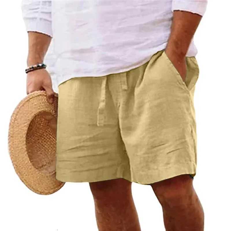 2025 New Mens Cotton Solid Color Short Lightweight Gym Pants Linen Beach Shorts Men Jogging Sport Large ShortT251015