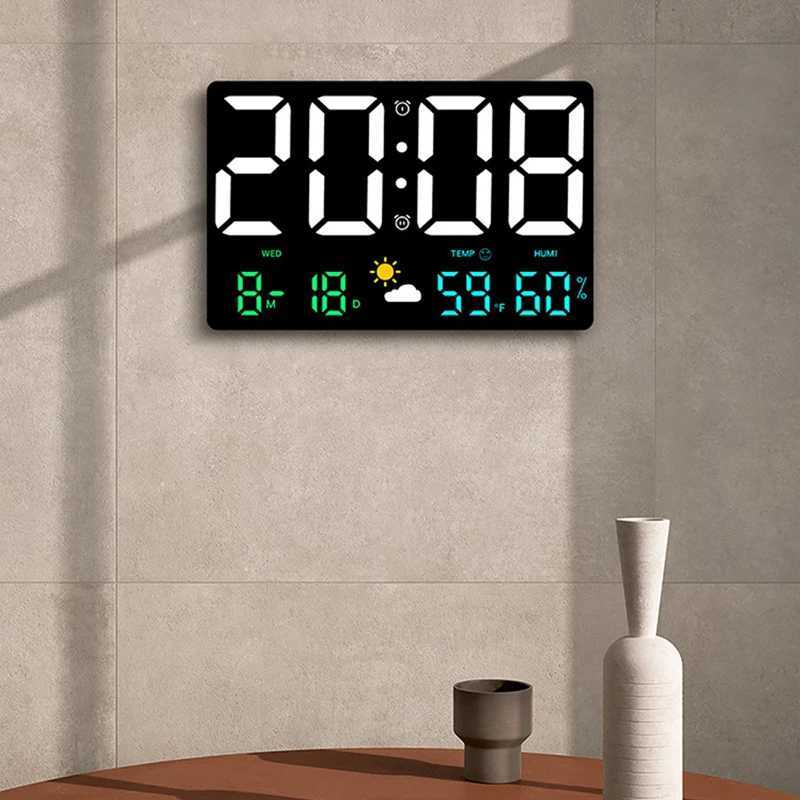 HighDefinition LargeScreen Wall Clock Temperature and Humidity Display Weather Clock MultiFunction Color Digital Alarm Clock C251015