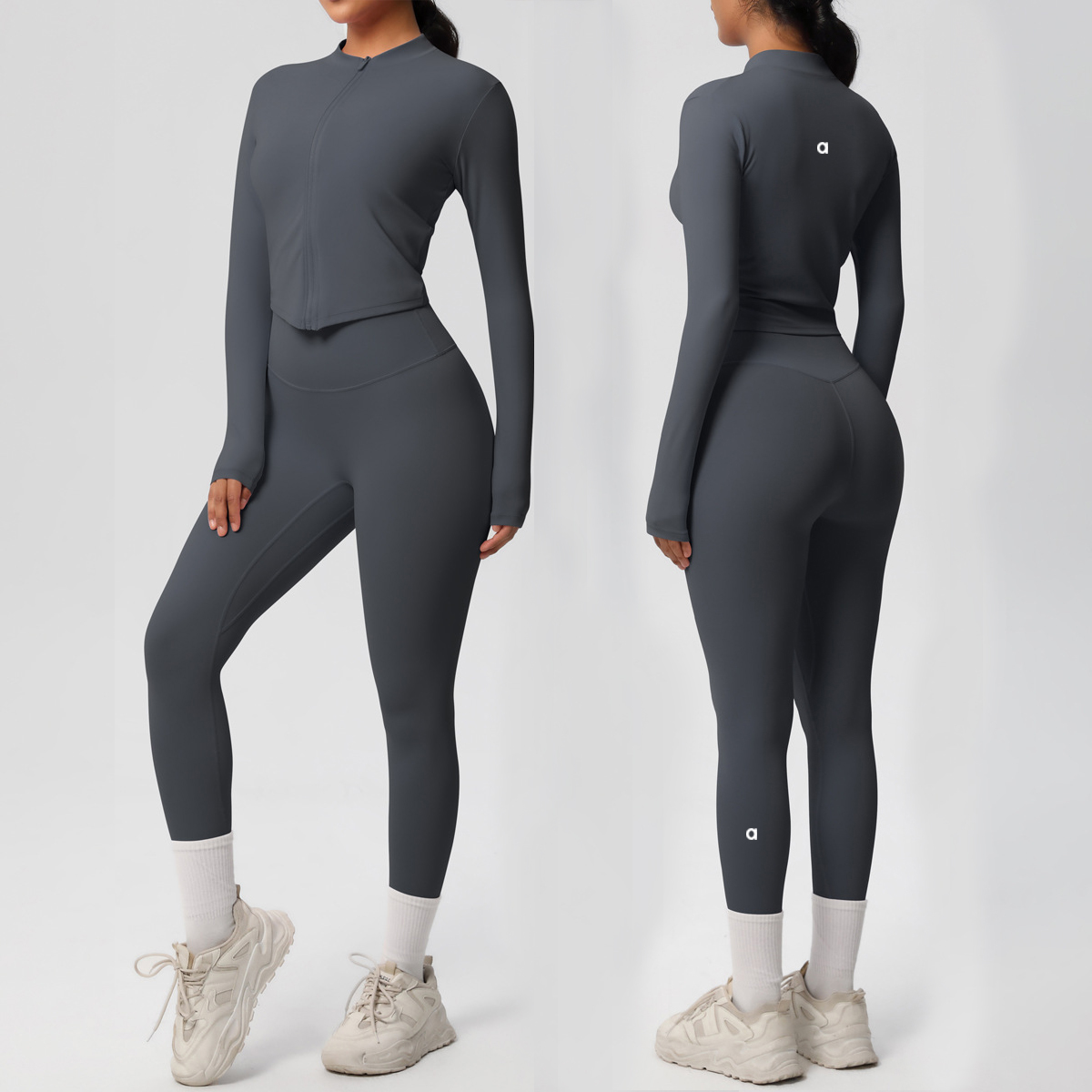 Yoga pants Solid color double-sided brushed nude jacket long sleeved set tight running fitness yoga suit two-piece set designer women gym set A-101501 workout sets