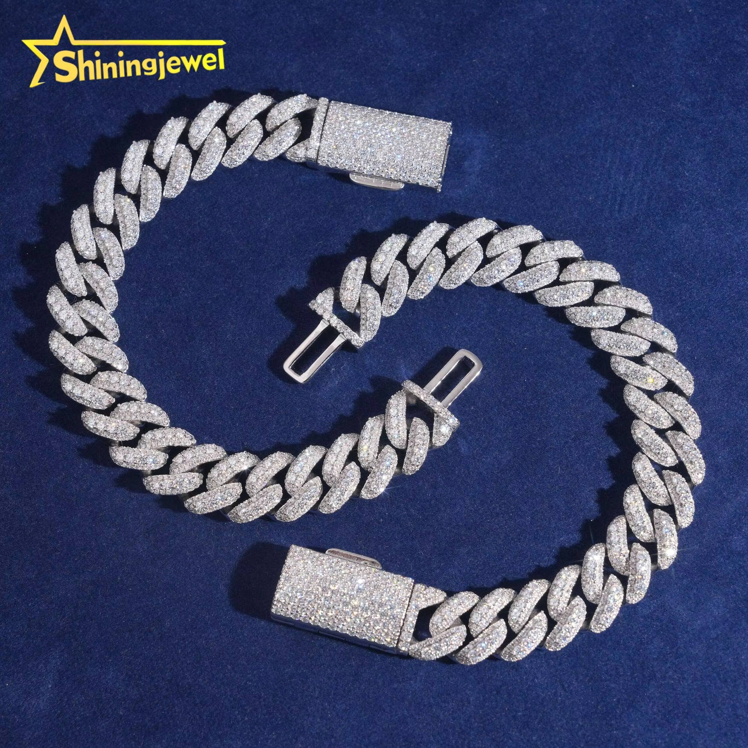 Hot Sale Cuban Chain Moissanite Men Hip Hop Sterling Silver 925 Gold Plated Moissanite Pass Diamond Test 13mm Cuban Bracelet