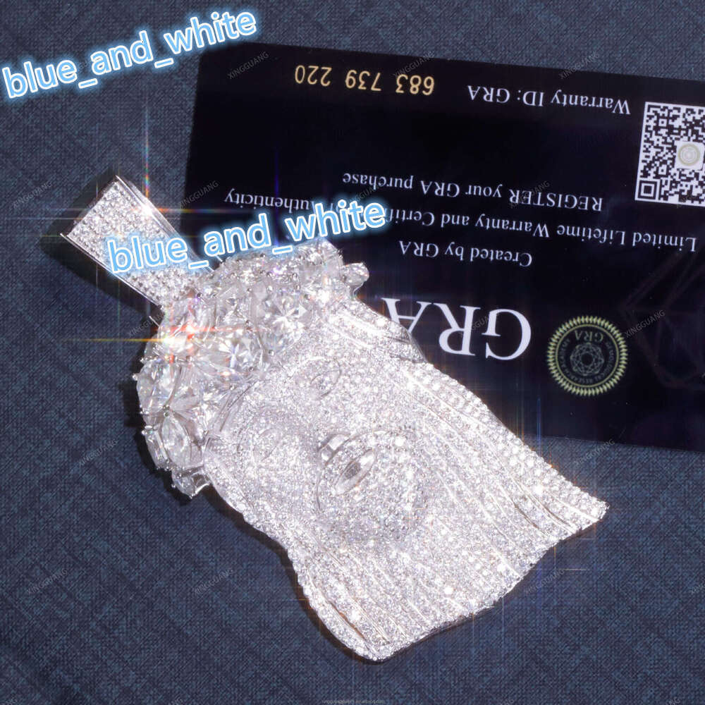 Custom Hip Hop Iced Out Fine Jewelry Face Pendant VVS Moissanite Diamond Necklace Custom 3D Iced Out Pendant