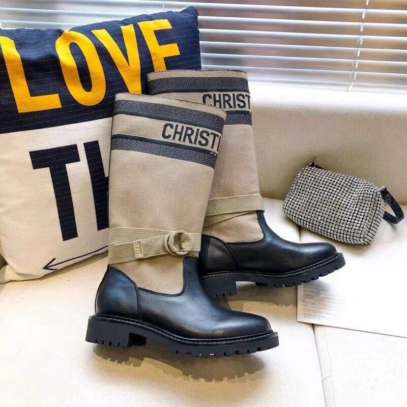 Embroidered Letter Long 2025 Autumn Winter New High Tube Thick Sole Petite Over-The-Knee Riding Boots