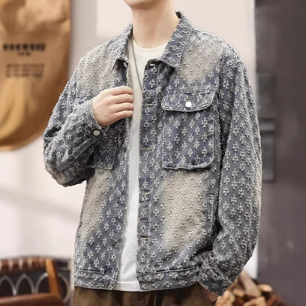 American High Street Designer Jacket Jacket Men Denim Jacket Men's Spring And Autumn Trendy Brand Retro Washed Little Style Design Trendy Workwear Outerwear