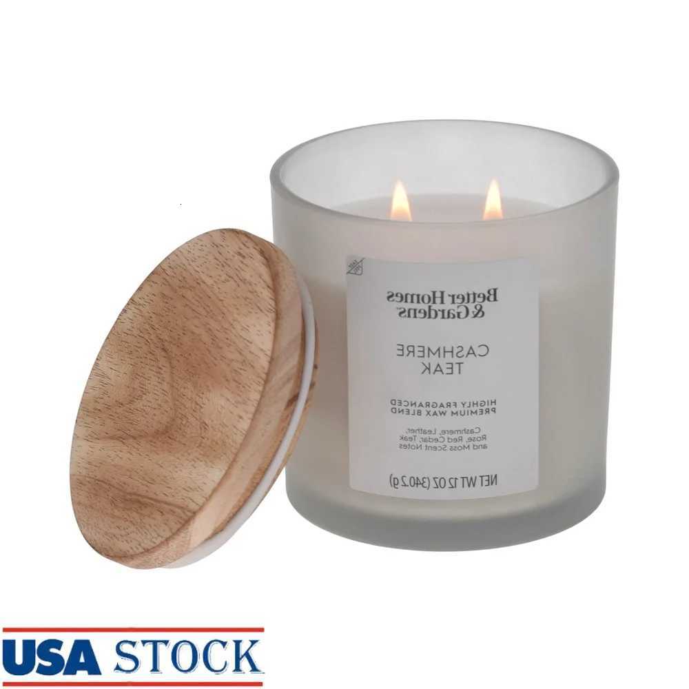 Cashmere Teak Scented Candle 12oz 2 Frosted Jar Paraffin Wax Blend Aromatherapy Home Decorative Gift Burn Time 40 Hours C251015