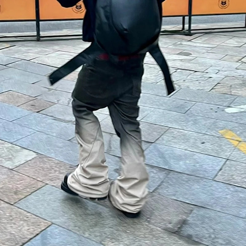 High Street Mens Pants Black and Yellow Gradient Jeans for Men Wear Full Length Denim Cargo 251010