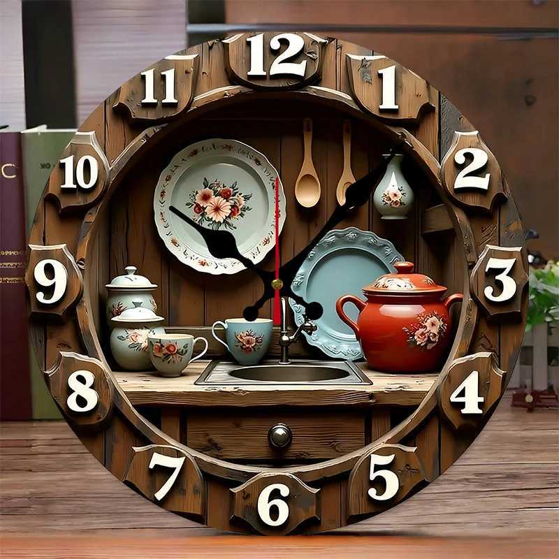 Vintage Kitchen Design Wooden Round Silent Hanging Wall ClockSuitable For Living RoomOfficeStudy RoomBedroomHome Decoration C251015