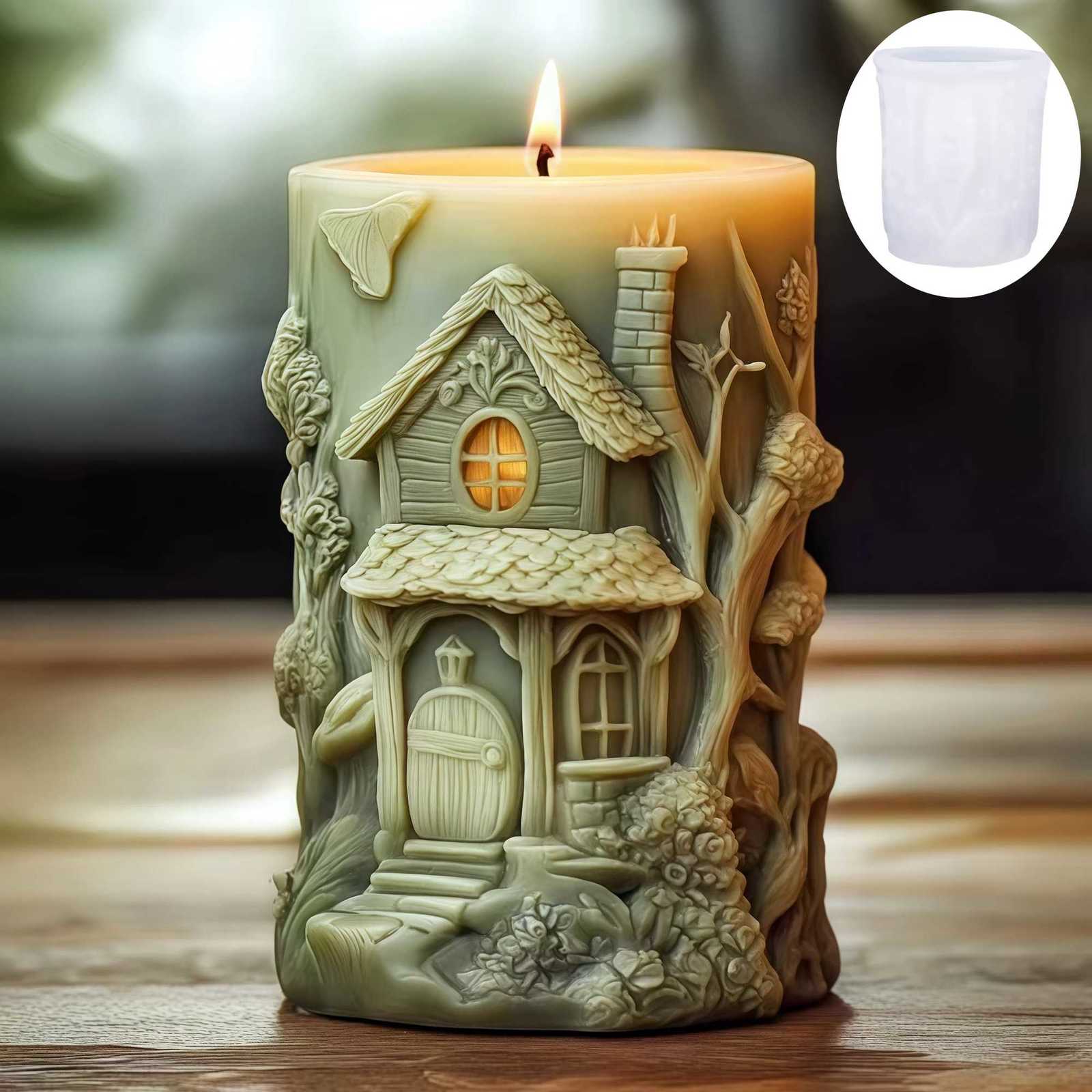 Magic House Cylinder Candle Silicone Mold Halloween Gift Magic Elf Castle Cylinder Resin Mould Devil House Gypsum Molds C251015