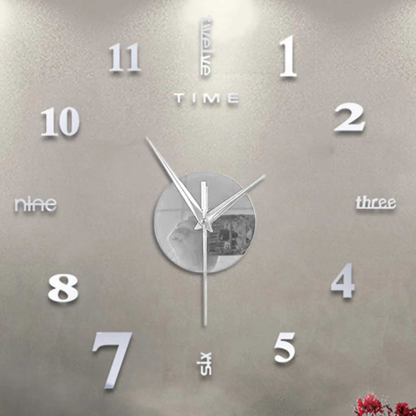 Frameless DIY Wall Mute Clock 3D Mirror Sticker Home Decor Wall Mute Clock 12hour Display Wall Clock Home Office Decor C251015