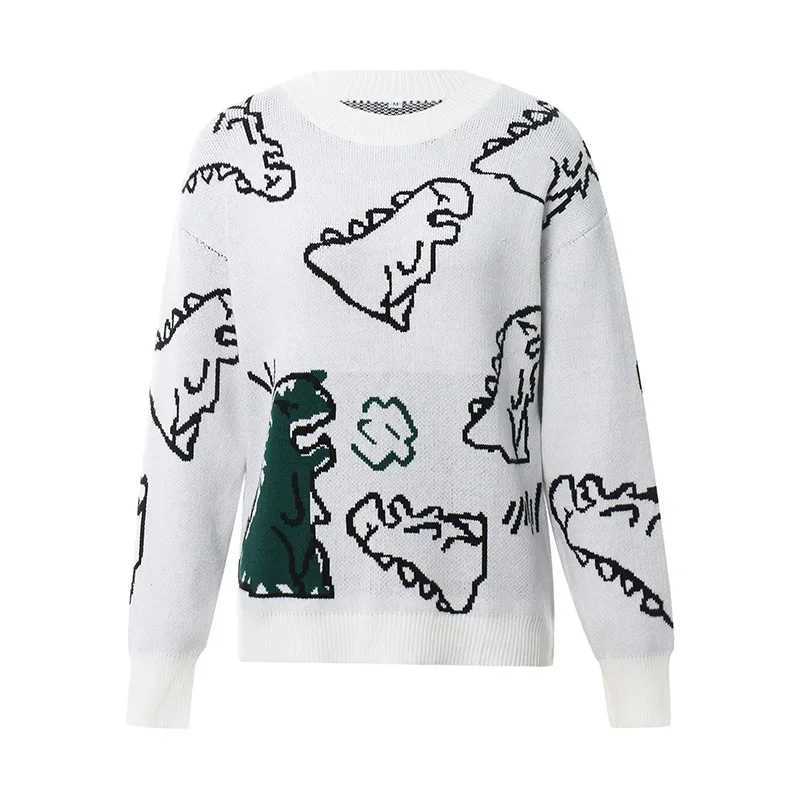 Women Cute Dinosaur Print Knit Sweater Harajuku Oversized Long Sleeve Round Neck Pullover Sweaters Y2K Preppy E Girl Streetwear J251015