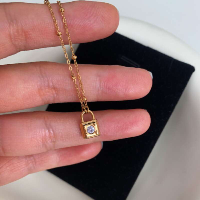 Necklace Designer for Women Luxury jewelry Lock chain Stainless Steel plated with 18K gold Exquisite Unique Festival Vacation gift