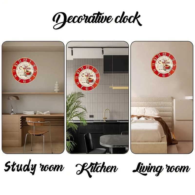 Coffee Themed Wooden Round Silent Hanging Wall Clock Suitable For Living Room Office Study Room Bedroom Home Decoration C251015