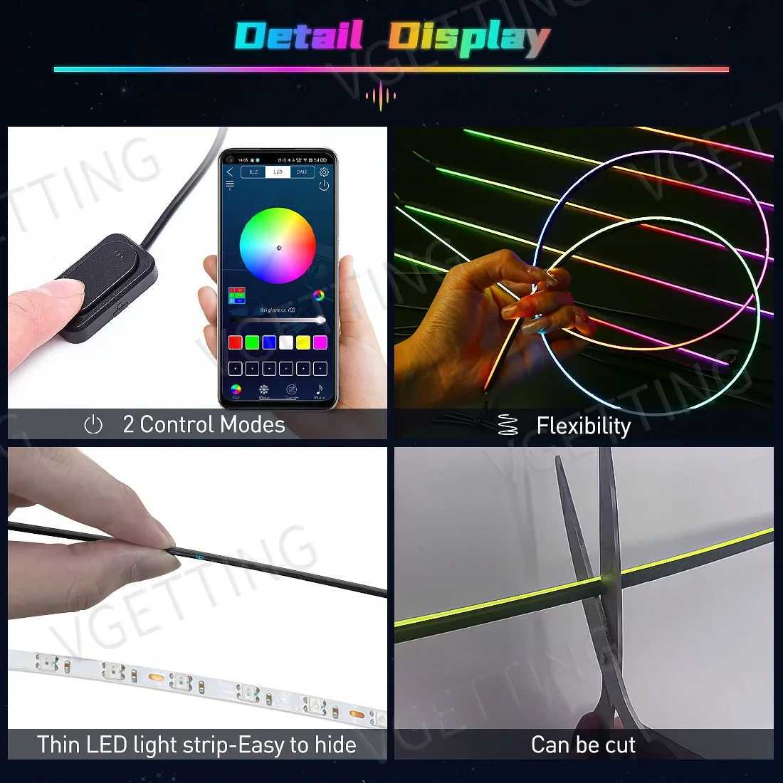 Vgetting 18 in 1 Car Ambient Lights Symphony LED Interior Acrylic Strips Atmosphere Light Button APP Control RGB 64 Colors 12V X251015
