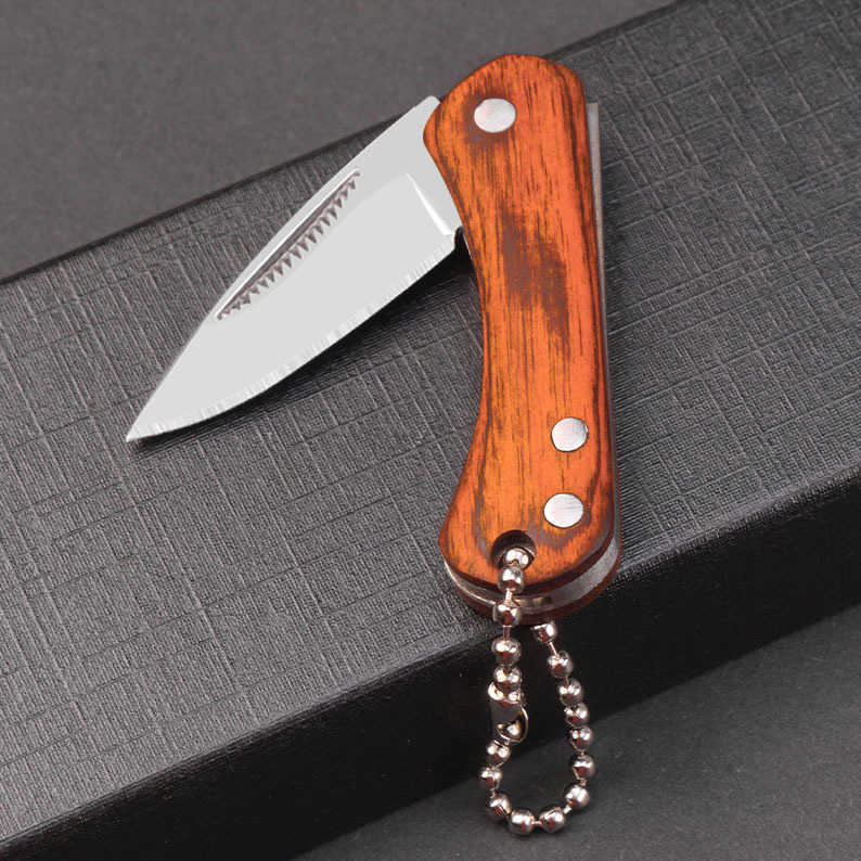 Outdoor Camping Portable Folding Stainless Steel Knife Straight Knife Household Sharp Fruit Knife Wooden Handle Meat Knife Express Knife H251015