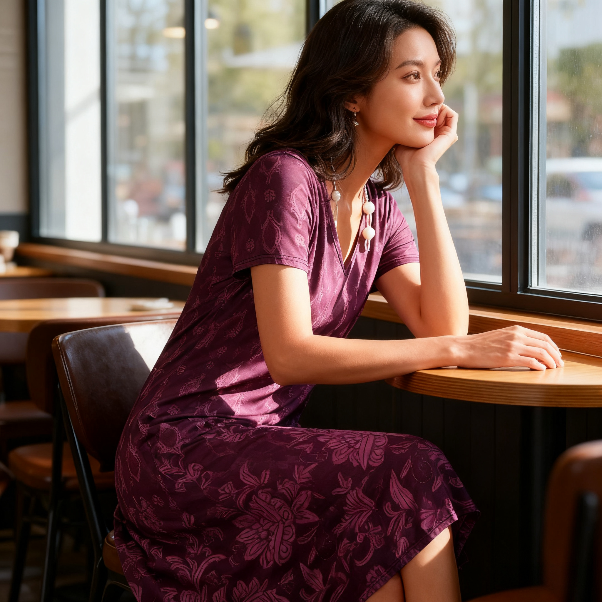 V-neck Casual Office Maxi Dress Made of Soft Milk Silk Fabric - Featuring Distinctive Print & Perfect Fit for Plus Sizes-CF50686