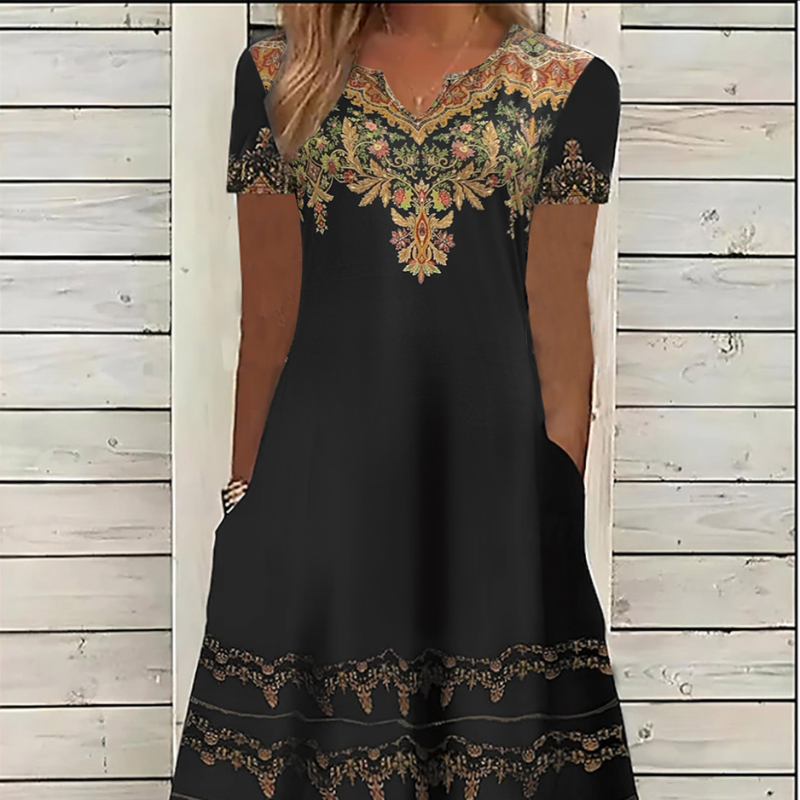 Casual Office Ready Milk Silk Material V Neck Maxi Tunic with Unique Pattern Design for Curvy Figures-CF50145