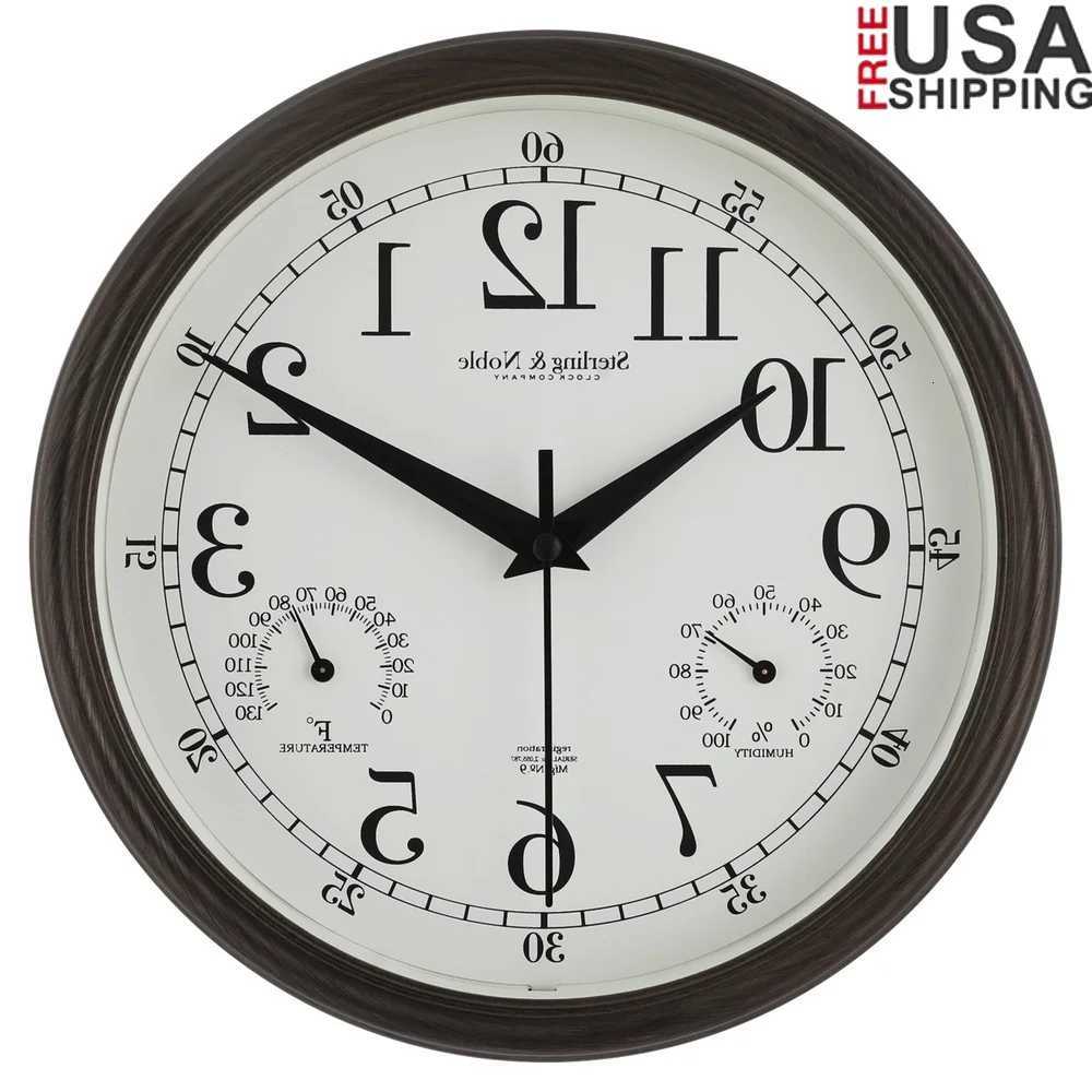 875 Inch Antique Bronze Indoor Outdoor Wall Clock with Thermometer Hygrometer Lightweight Durable Quartz Movement Analog Clock C251015
