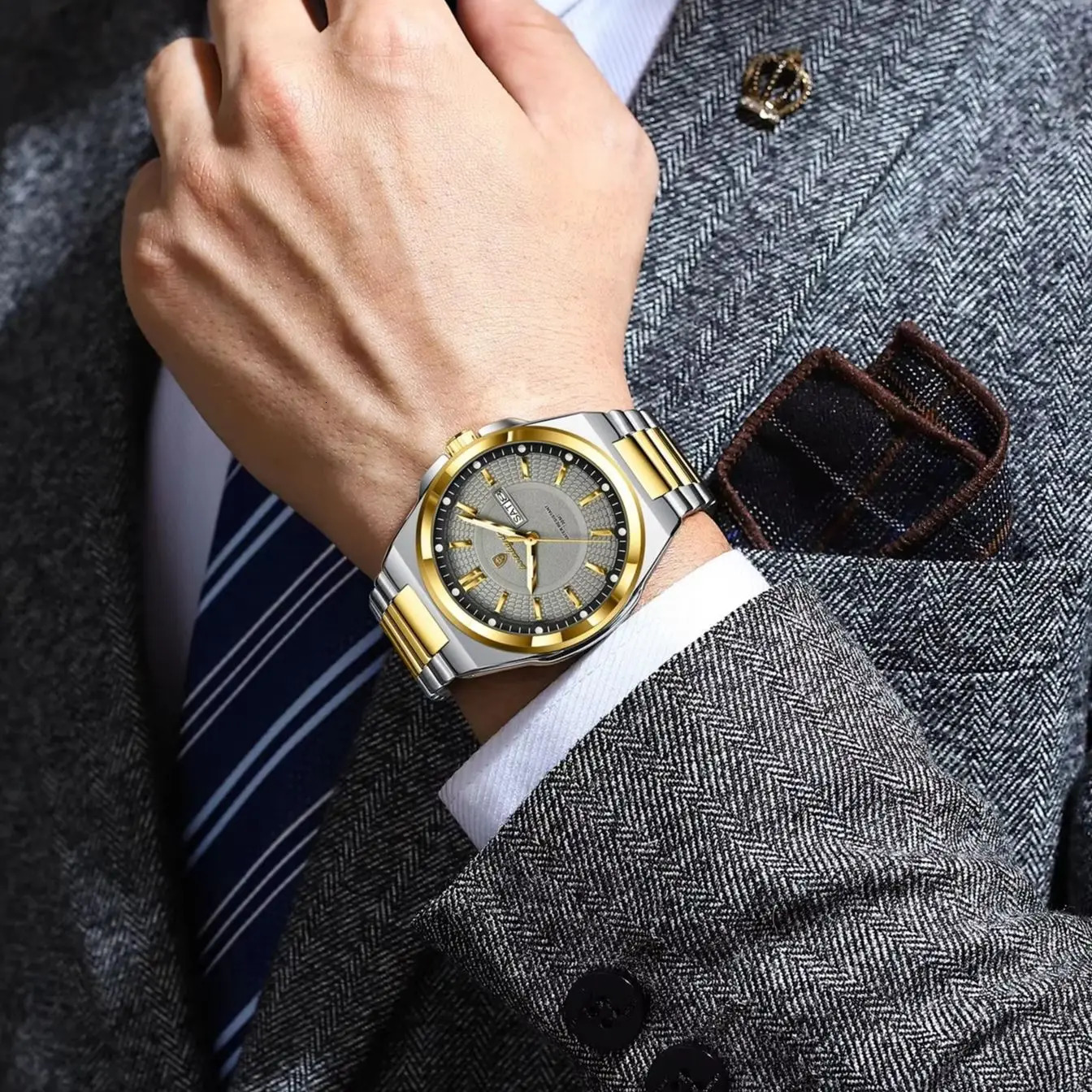 POEDAGAR Top Original Mens Watches Stainless Steel Waterproof Luminous Man Watch Date Week Classic Trendy Quartz Men Wristwatch 251011