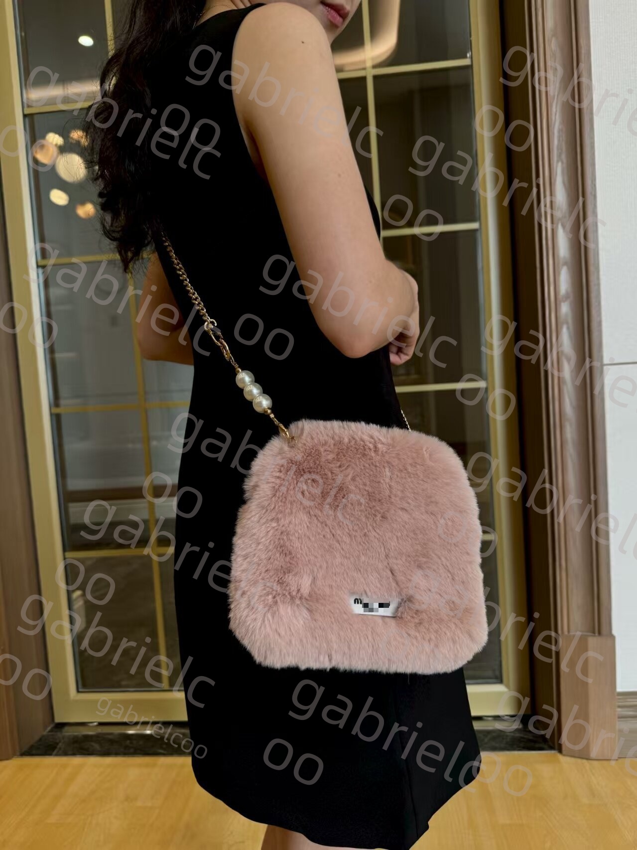 Fluffy Faux Rabbit Fur Makeup Pouch - Convertible Wristlet Clutch with Detachable Chain