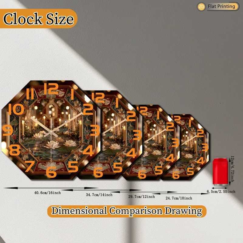 1pc Rich in Lotus Flowers Candlelight Octagonal Wall Clock for Living Room and Office Ideal Christmas and New Year Gifts C251015
