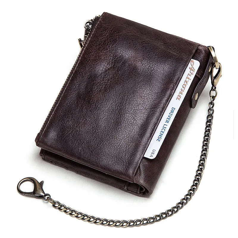 Casual Mens Wallet Genuine Leather RFID Card Holder Cowhide Zipper Coin Pocket High Quality Bifold Male Cartera Hombre 251014