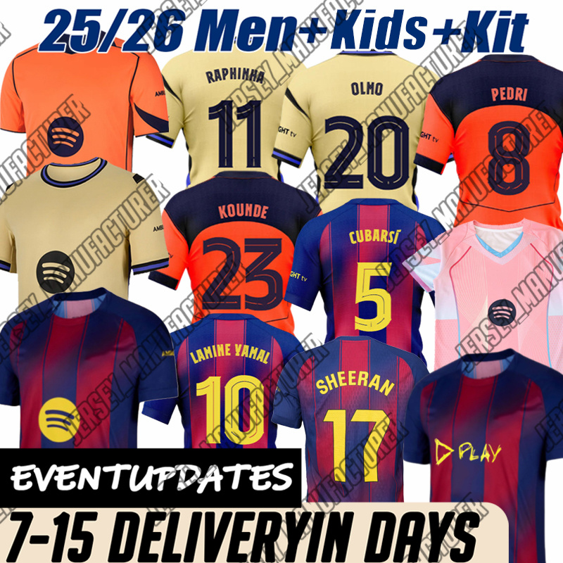 25 26 Barcellona jersey LAMINE YAMAL PEDRI RAPHINHA Home Away FootbaI CUBARSI KOUNDE OLMO BALDE FERMIN FERRAN Shirt Soccer Jerseys jersey Men Kids fans player kit