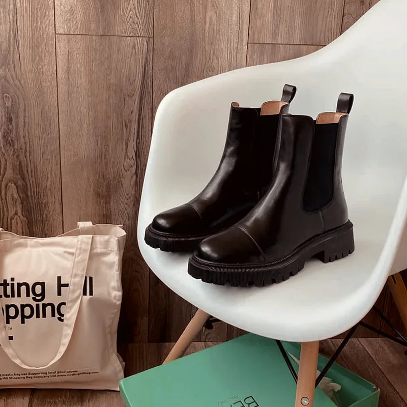 BeauToday Ankle Boots Platform Women Cow Leather Chelsea Boots Round Toe Elastic Band Thick Sole Ladies Shoes Handmade 02379 251023
