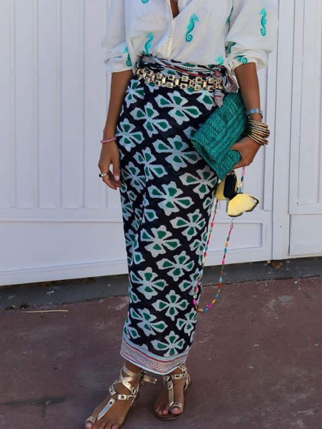 Elegant Mid-Length Ethnic Design Skirt Made of Soft Milk Silk Fabric Perfectly Suitable For Both Business And Everyday Use-CF42745