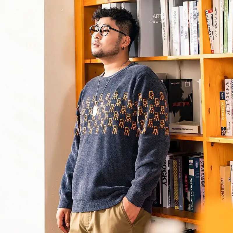 Large Size Sweater Mens Autumn and Winter Loose Trendy Sweater Plus Fat Plus Large Fat Man Round Neck Thread Lazy Style J251015