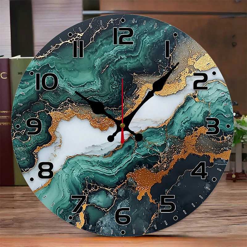 Marble Gold Pattern Wooden Round Silent Hanging Wall ClockSuitable For Living Room OfficeStudy Room Bedroom Home Decoration C251015