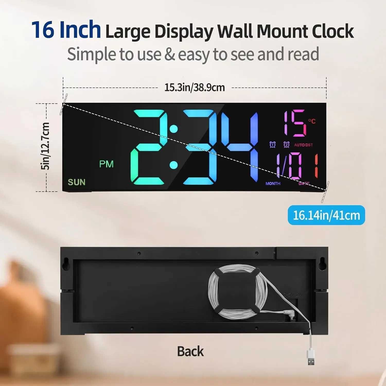162 Large Digital Wall Clock with Remote Control Big LEDDual Alarm8 RGB Colors Digital Alarm Clock Electronic Watch C251015