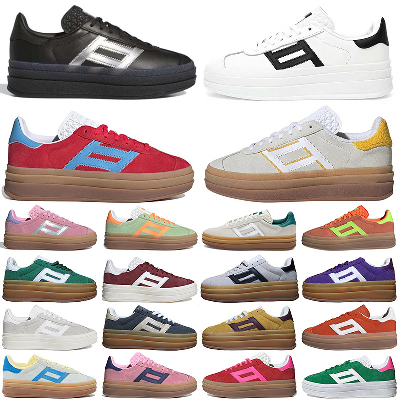 Womens Platform Bold Designer Casual Shoes Cream Green Suede Leather Pink Glow Gum White Black Red Blue Yellow Flat Trainers Plate-forme Women Sneakers