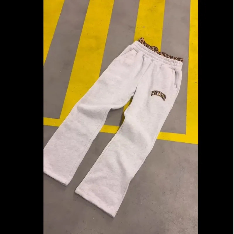 European and American trendy high street leopard print loose hooded sweatshirt casual stacking sweatpants 251015