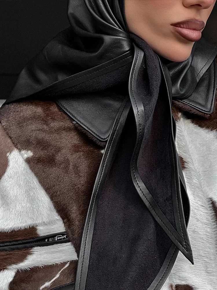 Womens Irregular Printed Jackets Cow Pattern Coats Standing Collar Zipper Jacket Autumn Woman Clothes High Street Tops251014