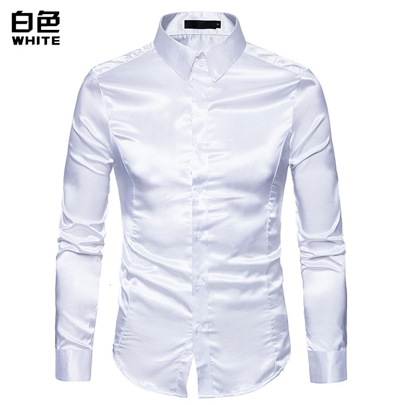 Hi-Tie Plain Satin Silk Mens Dress Shirts Long Sleeve Suit Shirt Casual Formal Blouse Pure Solid Rose Gold Peach Pink Mint White 240117
