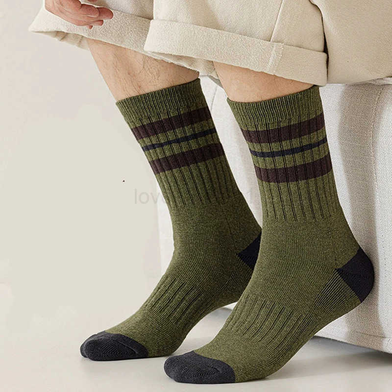 6 Pairs Men Autumn Winter Cotton Mid Tube Socks Fashionable Sports Striped Anti Odor Sweat Absorbing Comfortable Casual Socks T251015