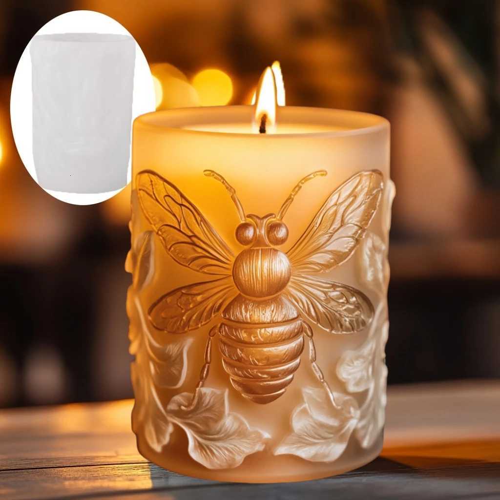 3D Bee cylindrical candle silicone mold leaf flower bee cylindrical resin mould animal cement gypsum molds C251015