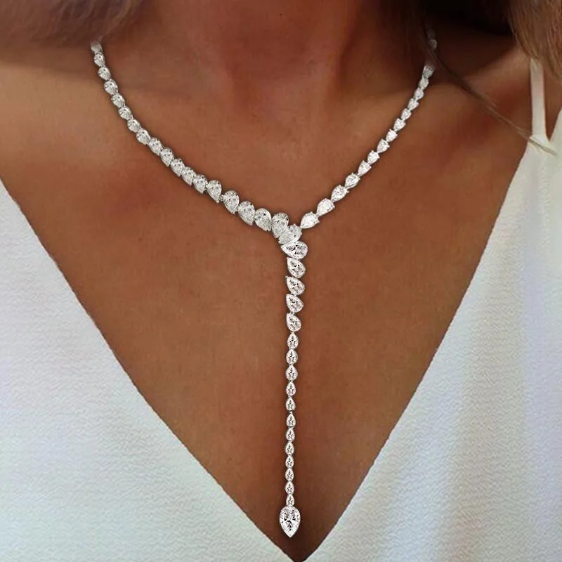 Stonefans Water Drop Zircon Necklace Choker Jewelry for Women Statement Y Lariat Necklace Charm Collar Accessories Gift 251010