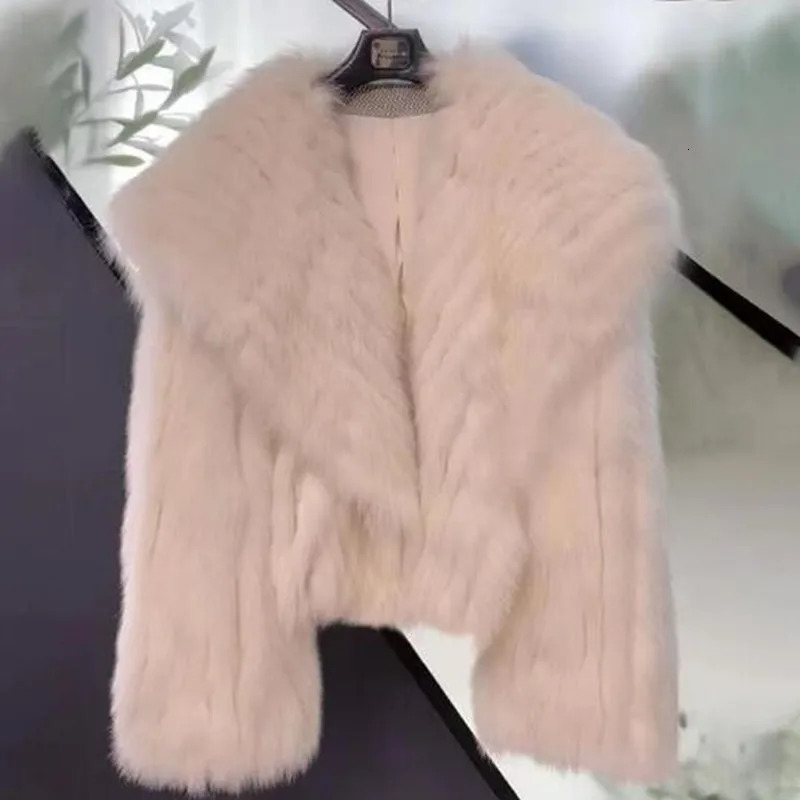 fur short coat woven Rex rabbit fur green long hair lapel winter coat 251011