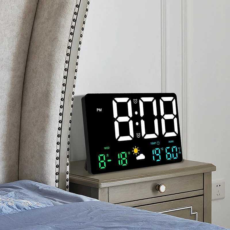 HighDefinition LargeScreen Wall Clock Temperature and Humidity Display Weather Clock MultiFunction Color Digital Alarm Clock C251015