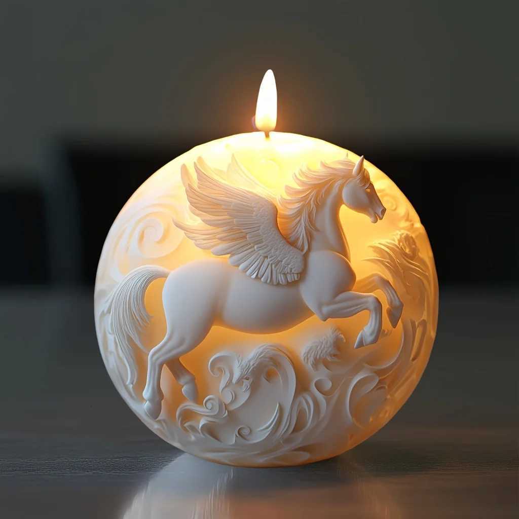 Steed Wings Flying Horse Spherical Candle Silicone Mold Flying Horse 3D Spherical Resin Mould Running Flying Horse Gypsum Molds C251015