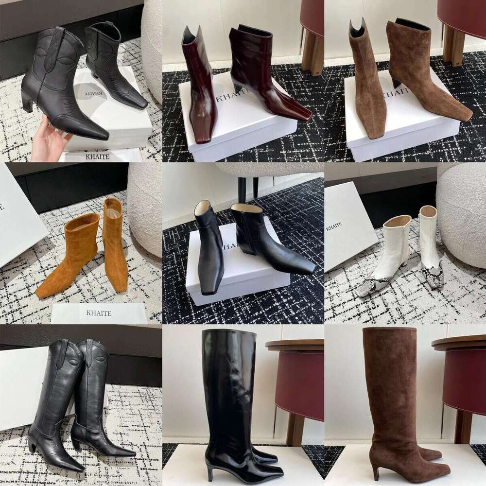 Suede leather Khaite Marfa Ankle Boot Women Designer Martin boot cowboy Western Mini Knee Kitten boots Classic Casual Low Knight platform booties wedge shoes