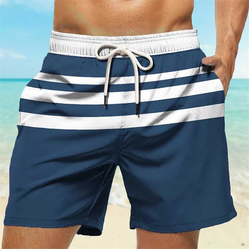 Simple Fashion Stripe Graphic Beach Shorts For Men Trend Summer Streetwear 3D Printed Short Pants Casual Oversized Swim TrunksT251015