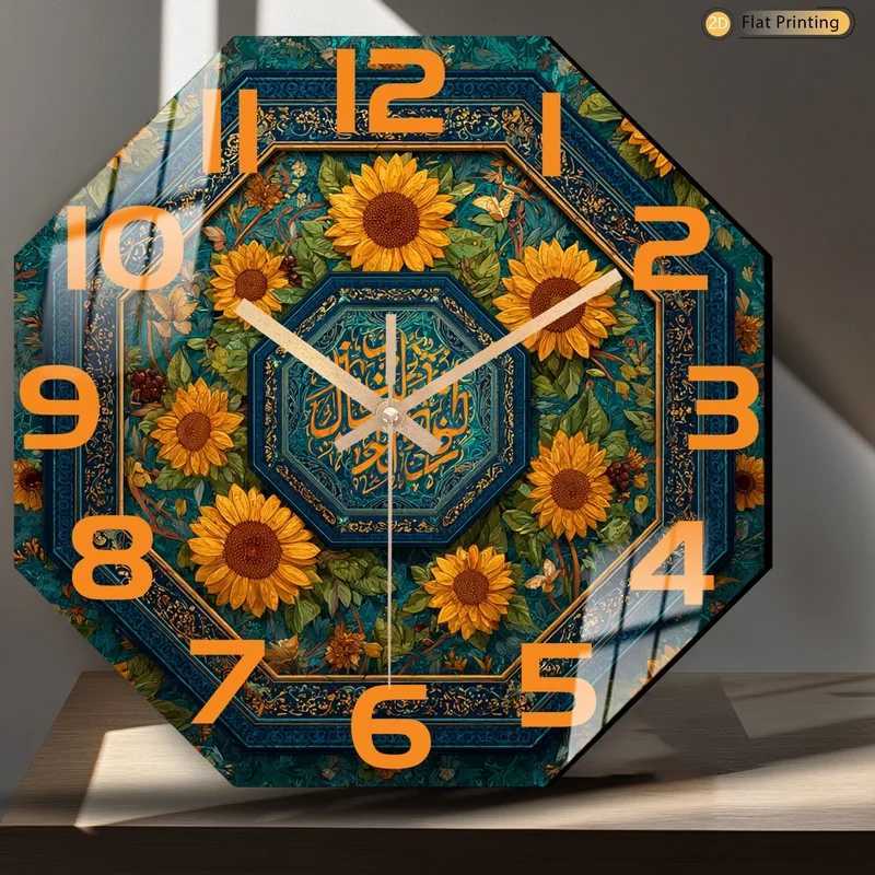 artful Sunflowers with Arabic Calligraphy Octagonal Wall Clock for Living Room Office decor Ideal Valentines Day Holiday Gifts C251015