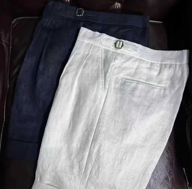 British Style Men Naples Cotton Linen Shorts Paris Waist Buckle Knee Length Trouser Summer High Quality Casual Loose ShortsT251015