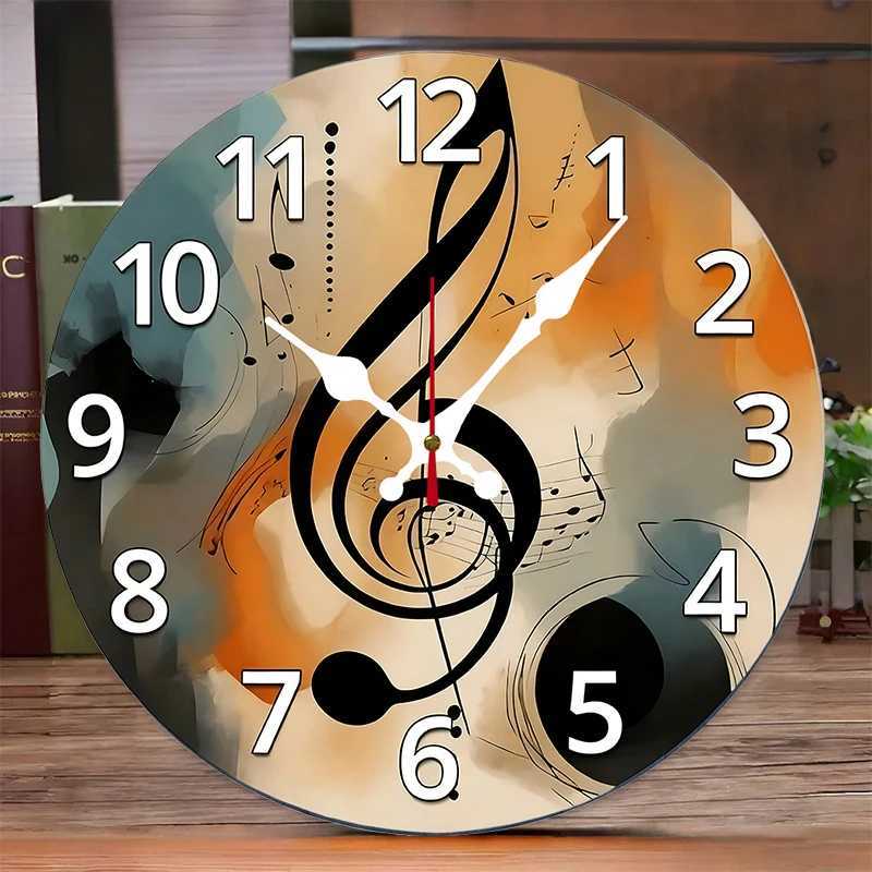 Musical Note Pattern Wooden Round Silent Hanging Wall Clock Suitable For Living RoomOfficeStudy Room BedroomHome Decoration C251015